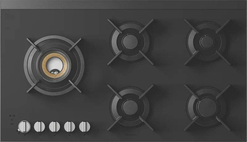 ASKO 90cm 5 Burner Gas on Glass Volcano Cooktop - Matte Black