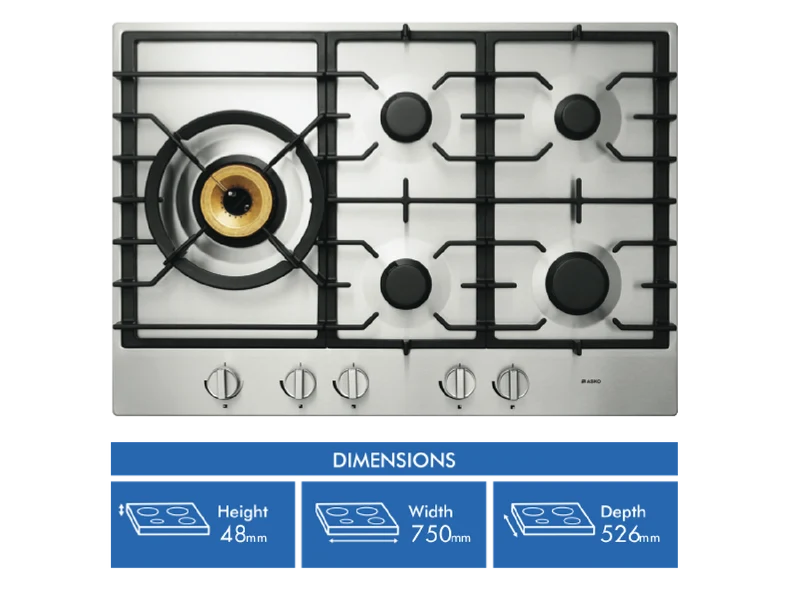 ASKO 75cm 5 Burner Gas Cooktop - Stainless Steel