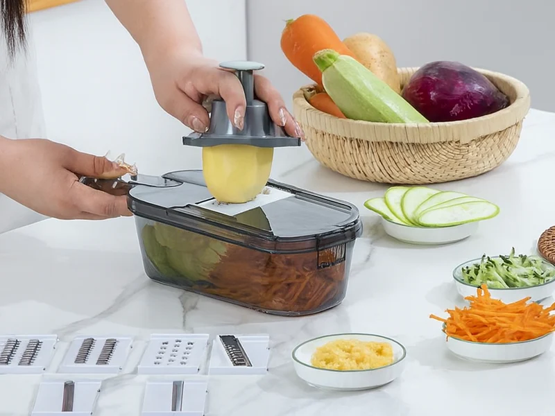 Multifunktionell Grönsaksjärn och Fruktskärare med 6 Utbytbara Blad