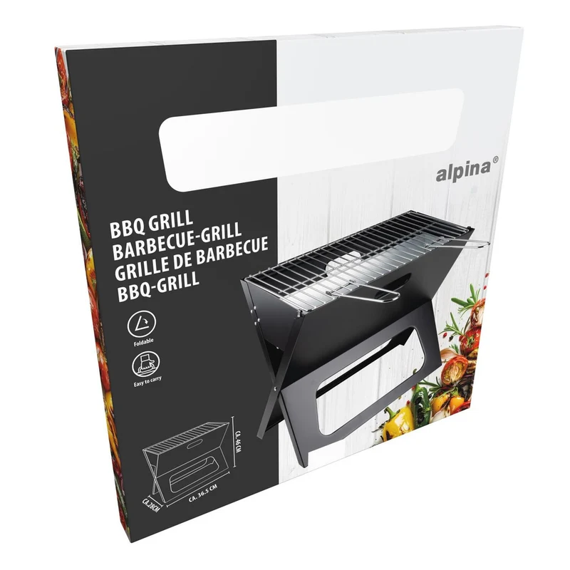 ALPINA Transportabel Kolgrill 46 cm – Svart Bärbar Campinggrill