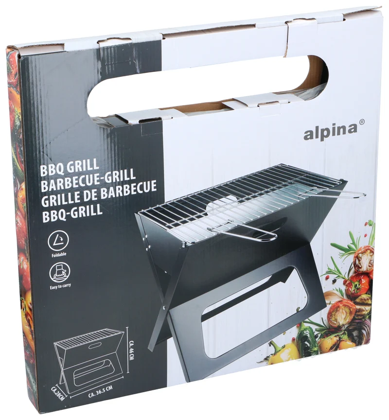 ALPINA Transportabel Kolgrill 46 cm – Svart Bärbar Campinggrill