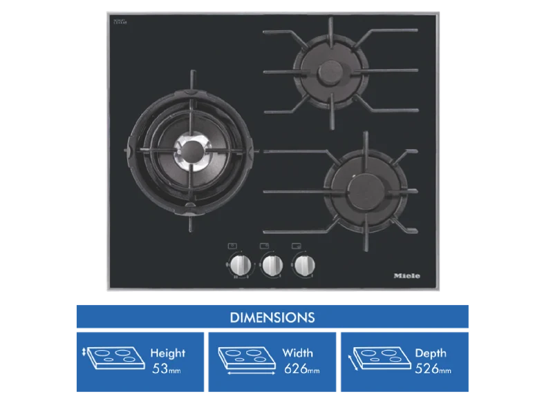Miele 63cm 3 Burner Gas Cooktop Ceramic Glass