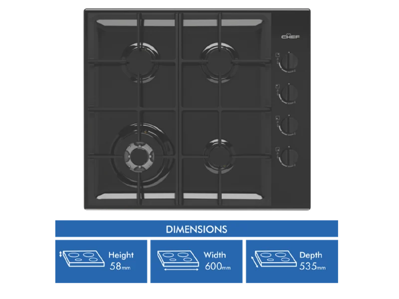 Chef 60cm Gas Cooktop Dark Stainless