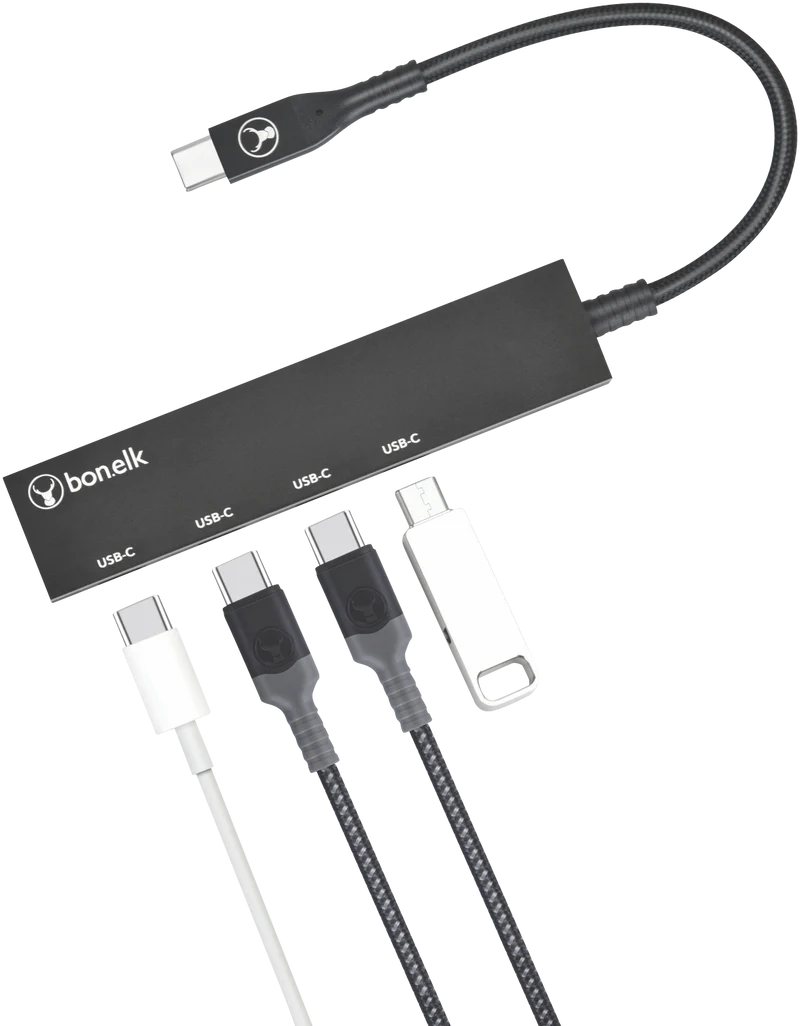 Bonelk Long-Life USB-C to 4 Port USB-C 3.0 Slim Hub (Black)