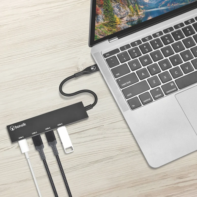 Bonelk Long-Life USB-C to 4 Port USB-C 3.0 Slim Hub (Black)