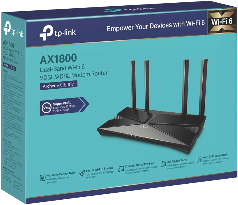 TP-LINK AX1800 Dual-Band Wi-Fi 6 VDSL/ADSL Modem Router