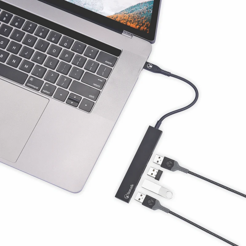 Bonelk Long-Life USB-C 4 Port USB Hub (Black)