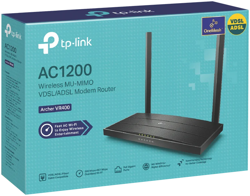 TP-LINK AC1200 Wireless MU-MIMO VDSL/ADSL Modem Router