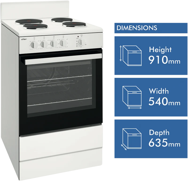 Chef 54cm Electric Freestanding Cooker, White