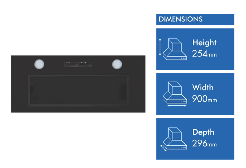 Omega 90cm Undermount Rangehood, Matte Black