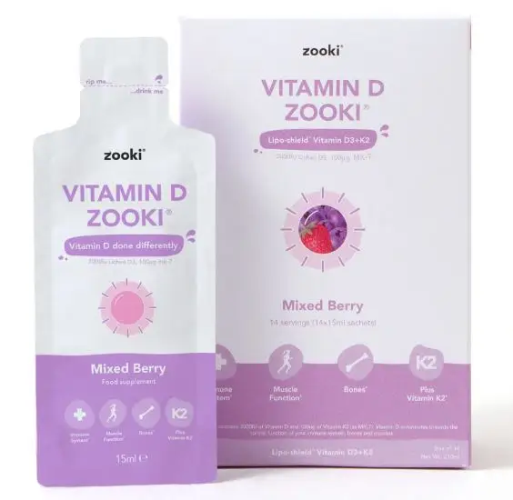 Zooki Vitamin D3+K2 3000IU 10mlX14 Sachets-Mixed Berry