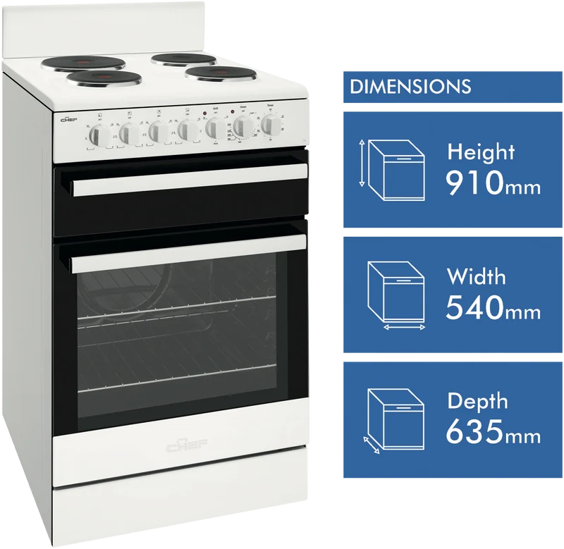 Chef 54cm Electric Freestanding Cooker, White