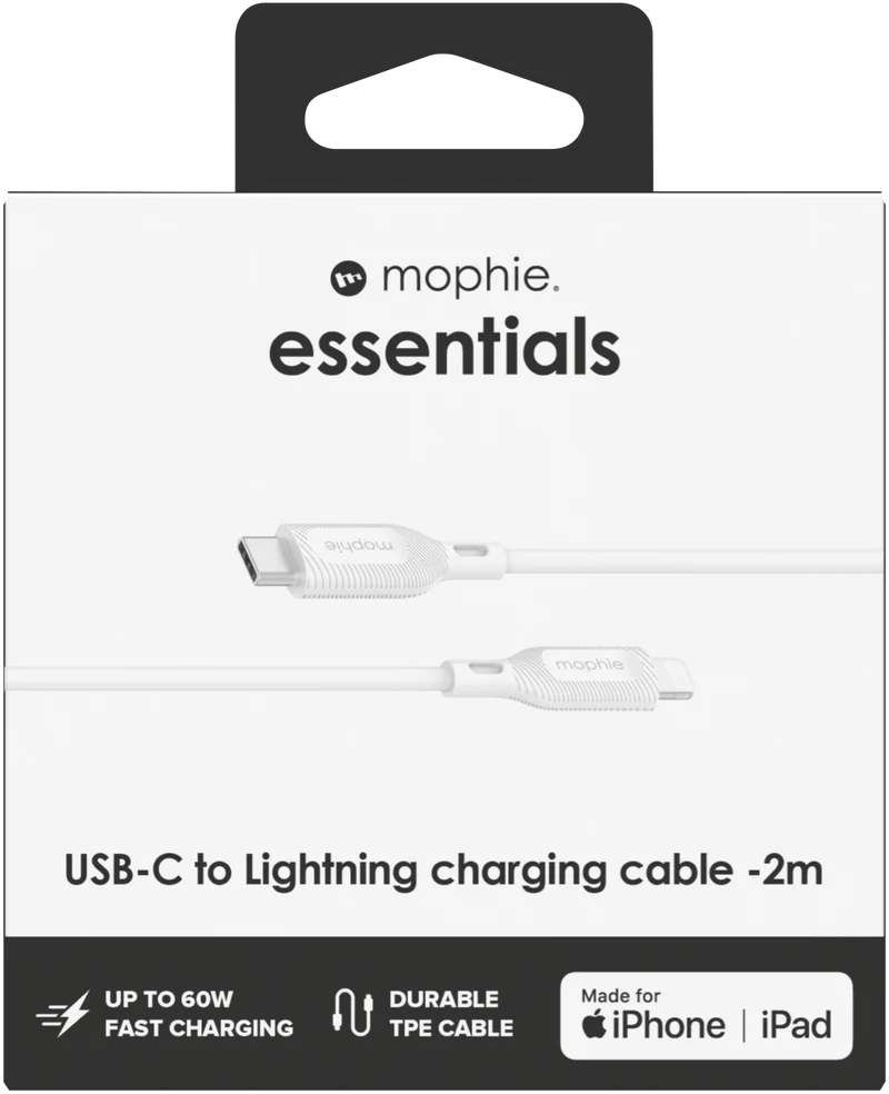 Mophie Essential USB-C-Lightning Cable Braided 2M White
