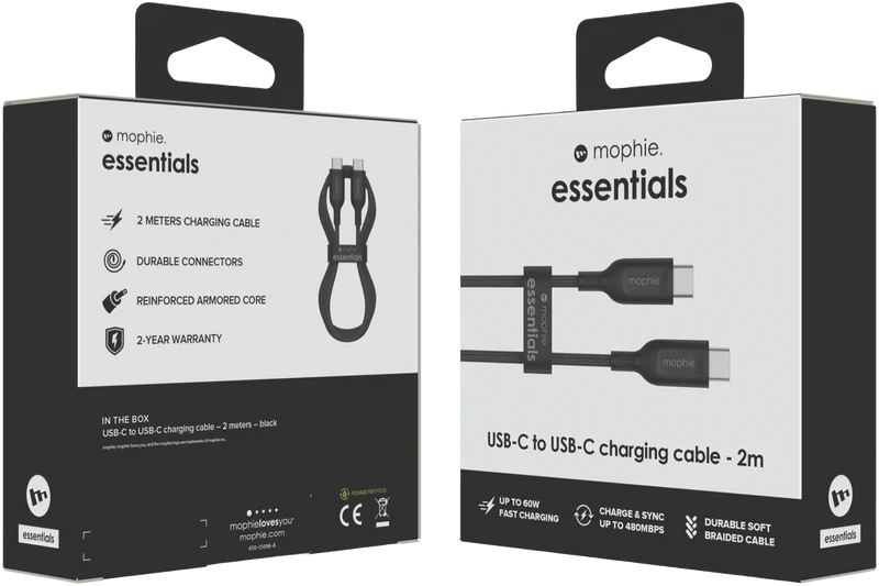 Mophie Essential USB-C-C Cable (60W) Braided 2M Black
