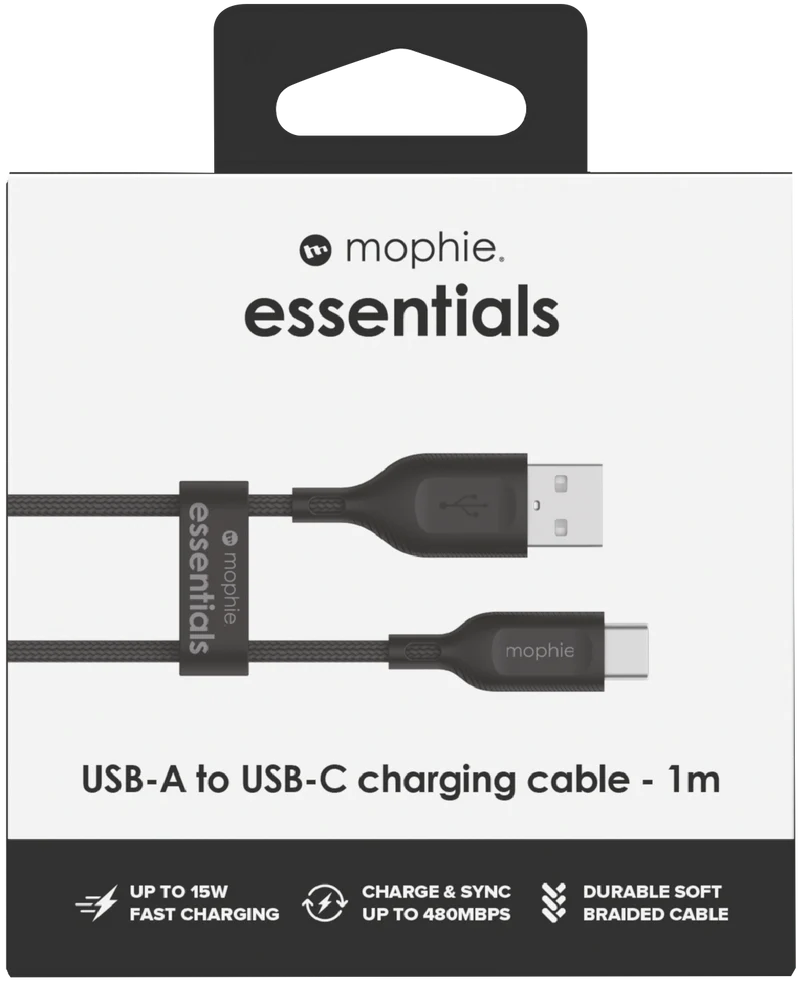 Mophie Essential USB-C-A Cable Braided 1M Black