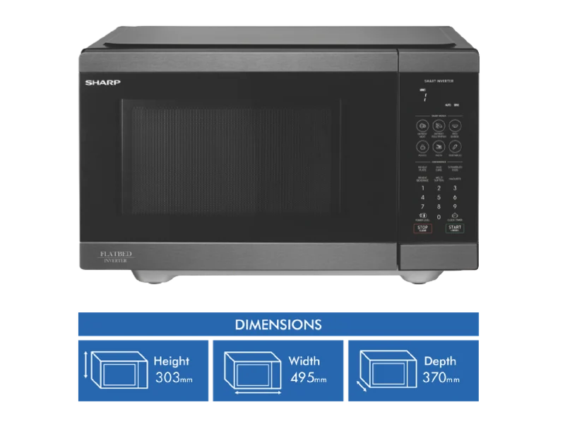Sharp 26L 900W Flatbed Inverter Microwave Black Stainless Steel
