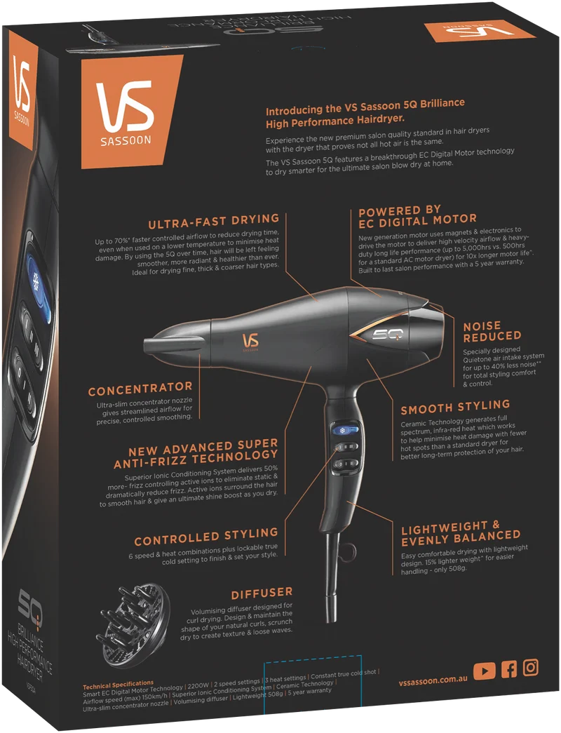 VS Sassoon 5Q Brilliance High Performance Hair Dryer