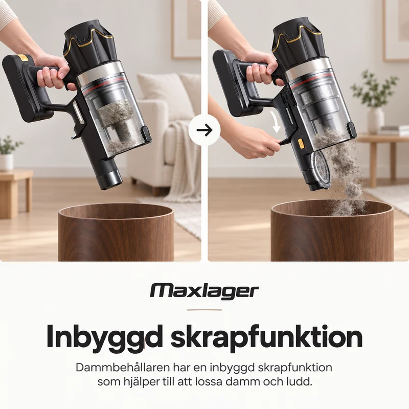 Maxlager V30 Pro – Sladdlös Dammsugare 800W, 75 kPa & Upp till 95 min Batteritid