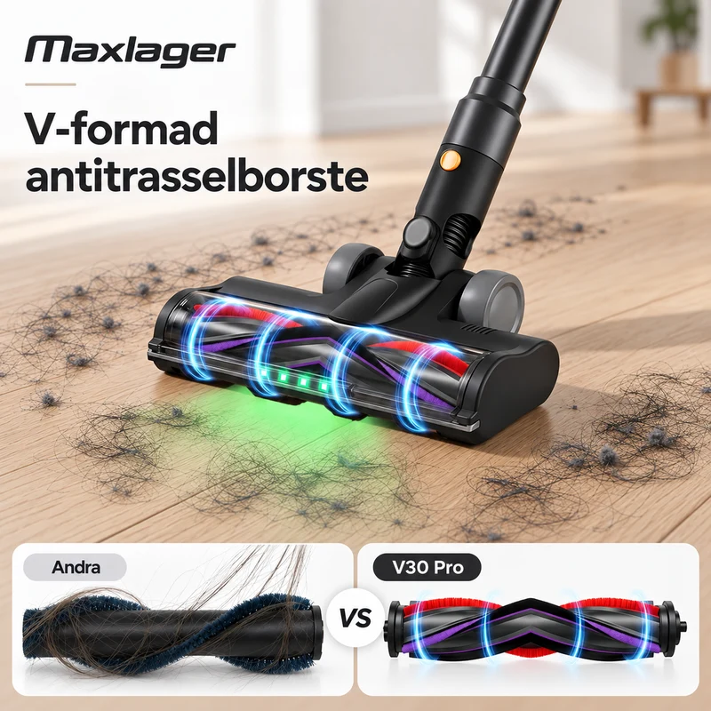 Maxlager V30 Pro – Sladdlös Dammsugare 800W, 75 kPa & Upp till 95 min Batteritid