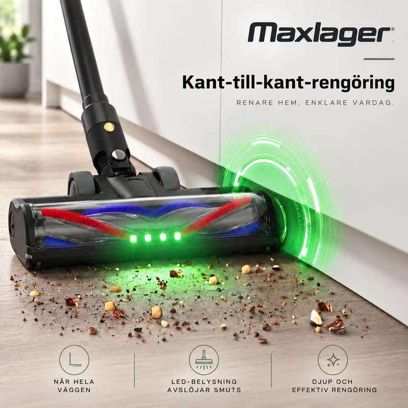 Maxlager V30 Pro – Sladdlös Dammsugare 800W, 75 kPa & Upp till 95 min Batteritid