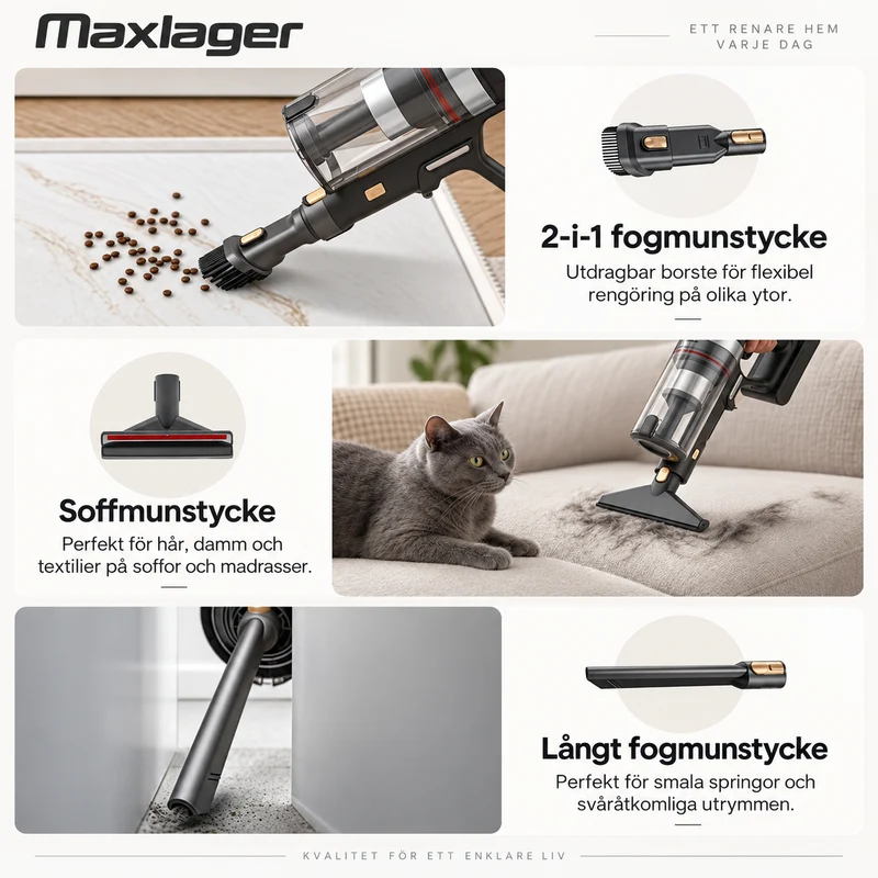 Maxlager V30 Pro – Sladdlös Dammsugare 800W, 75 kPa & Upp till 95 min Batteritid
