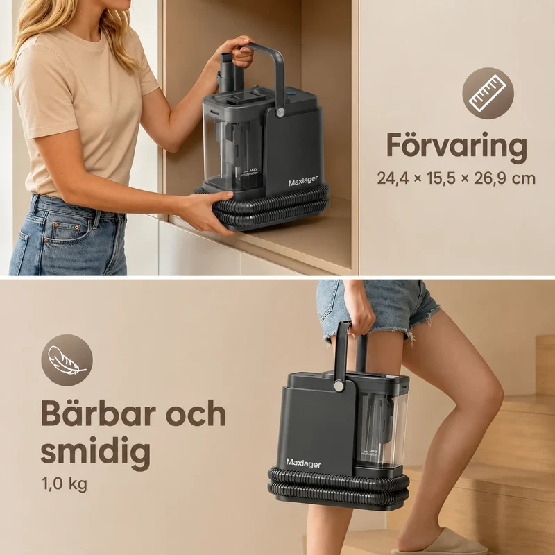 Maxlager Textil och Mattvätt 800 W – 16 kPa för soffa, bil, mattor och fläckar