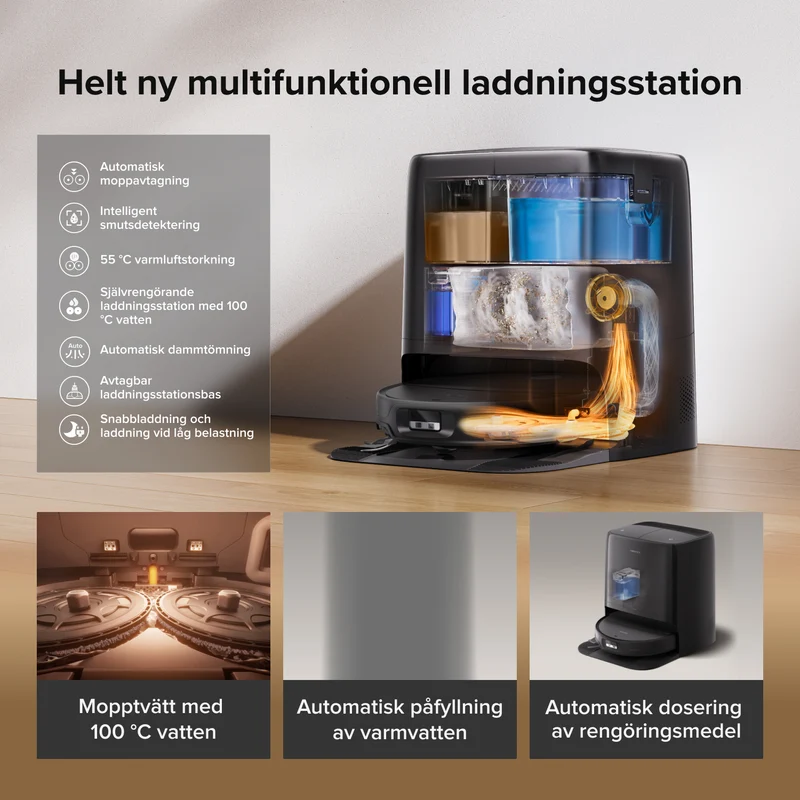 Roborock Saros 20 Neo är en robotdammsugare och mopp med hetvattenmoppning och en intelligent laddningsstation