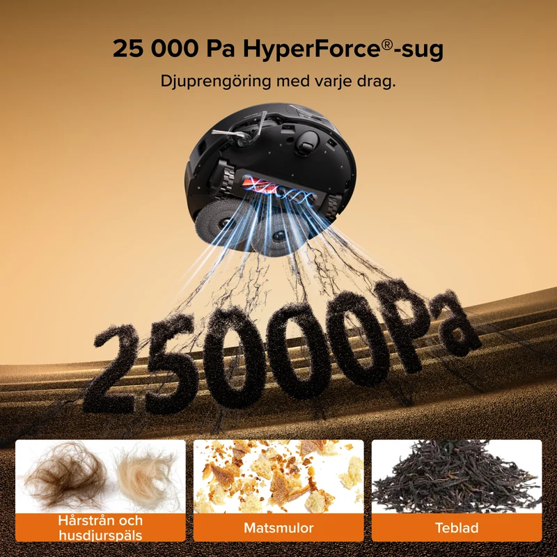 Roborock Qrevo Edge 2 - 25 000 Pa HyperForce-sug och dubbelt trasselbefriande system