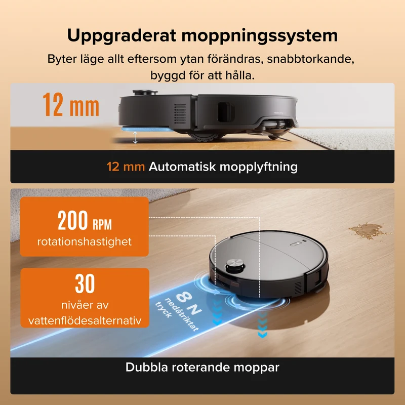 Roborock Qrevo Edge 2 - 25 000 Pa HyperForce-sug och dubbelt trasselbefriande system