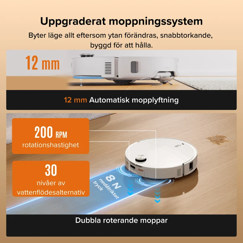 Roborock Qrevo Edge 2 - 25 000 Pa HyperForce-sug och dubbelt trasselbefriande system