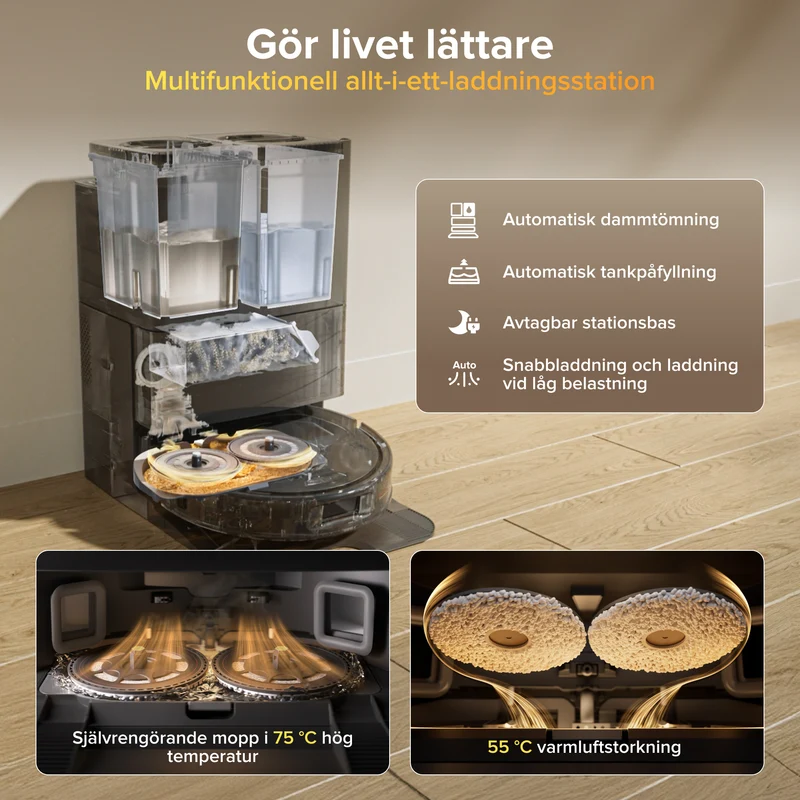Roborock Qrevo S Pro robotdammsugare med mopp – 18 500 Pa sugkraft och multifunktionell laddningsstation