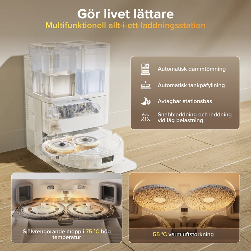Roborock Qrevo S Pro robotdammsugare med mopp – 18 500 Pa sugkraft och multifunktionell laddningsstation