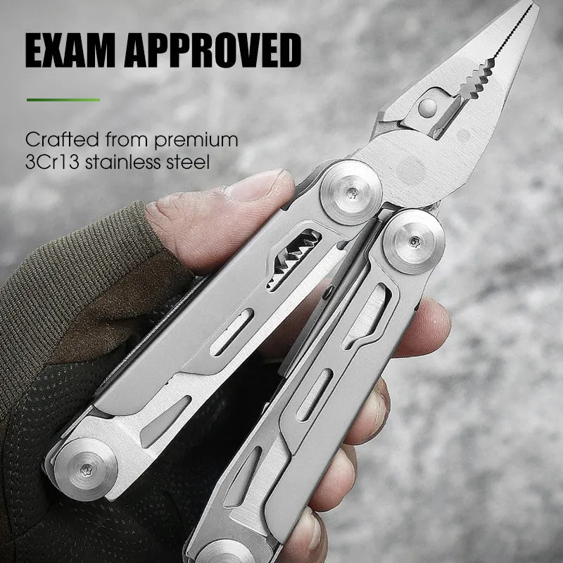 Kompakt 12-i-1 Folds Multitool med Tang | Til Hverdagsbrug, Husstand & Udendørs | Rustfrit 3Cr13 Stål | Låsemekanisme