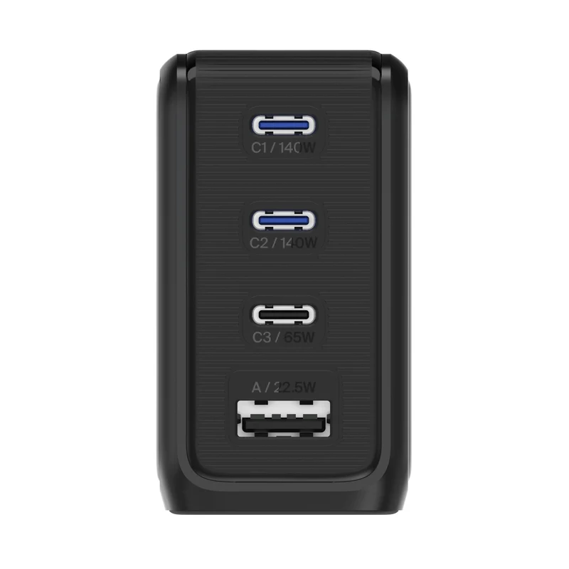 USB-C Laptop Oplader 140W med 4 porte og LCD-skærm