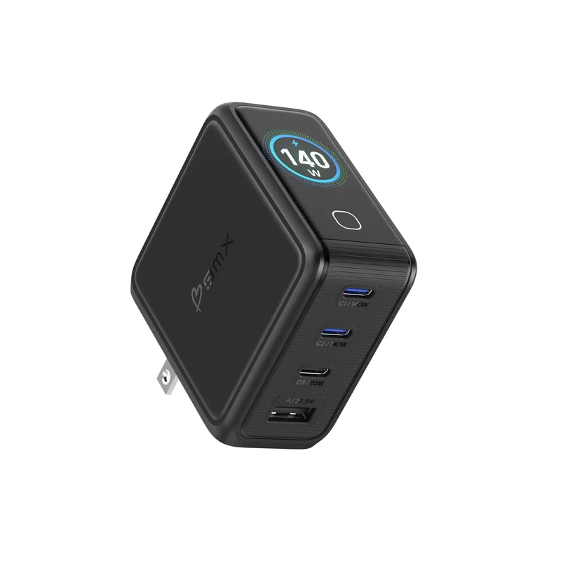 USB-C Laptop Oplader 140W med 4 porte og LCD-skærm