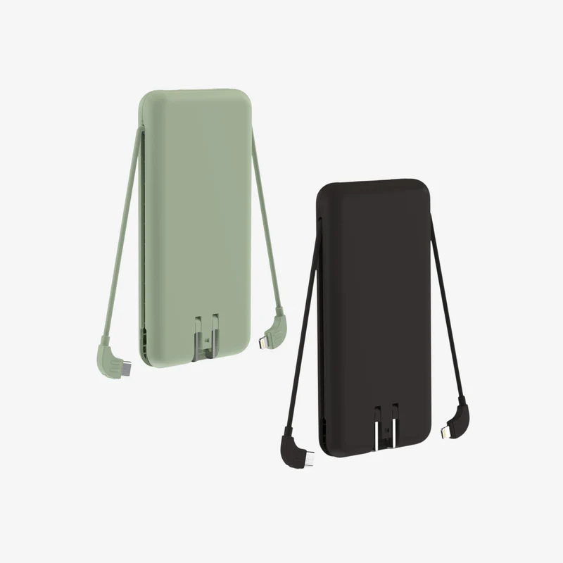 5-i-1 Powerbank 10.000 mAh - Reiselader med USB-C, Lightning, Qi og adaptere (2 stk.)