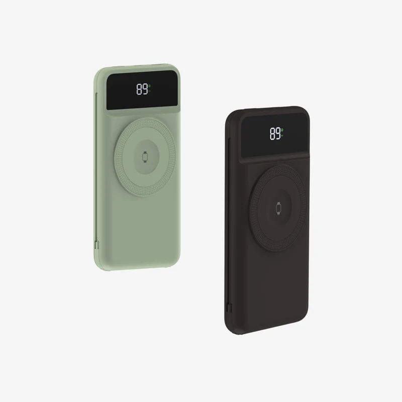 5-i-1 Powerbank 10.000 mAh - Reiselader med USB-C, Lightning, Qi og adaptere (2 stk.)