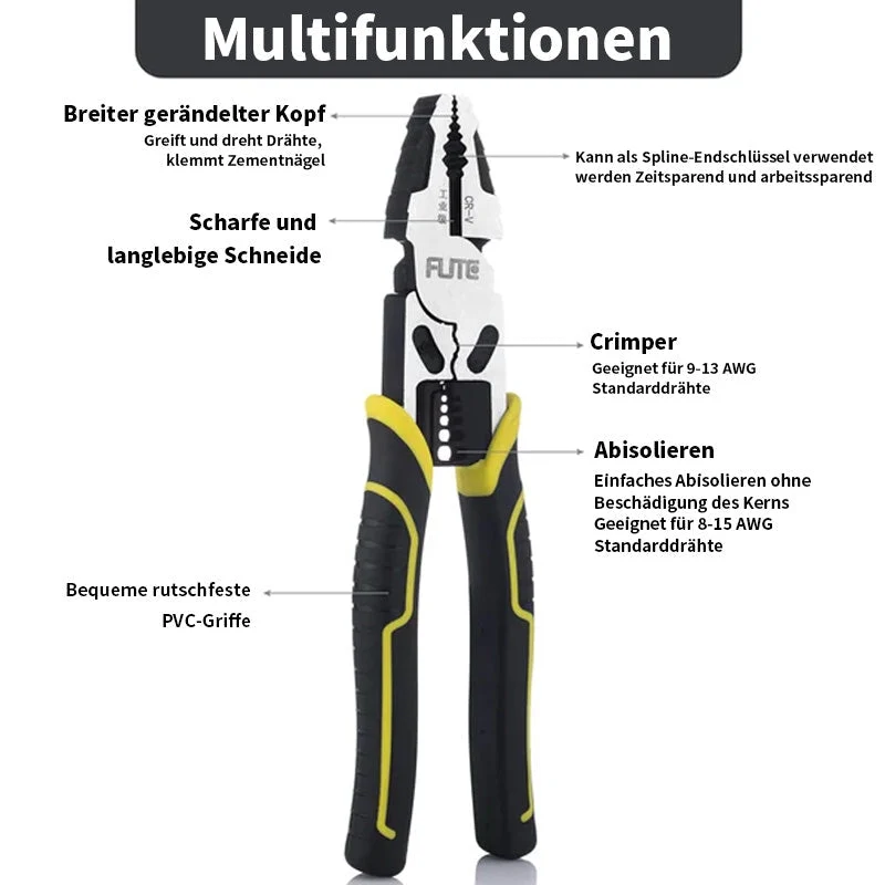 Multifunktionsværktøj 225 mm - 4-i-1 Abisolering, Crimping & Klipning