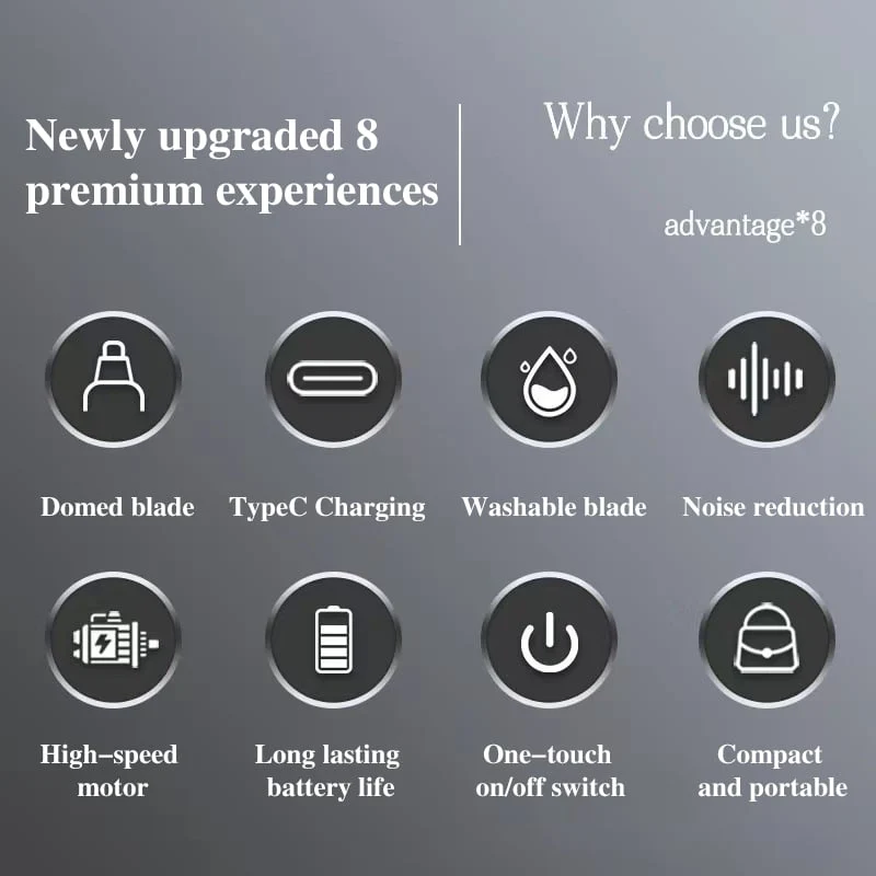 5-i-1 Præcisionstrimmer til næse, ører, øjenbryn og ansigt | 7000 o/min, vandtæt | USB-C, kompakt og hygiejnisk