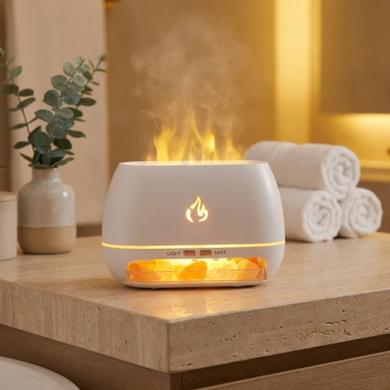 Aroma Diffuser med Himalaya Salt og LED Flammeeffekt – Luftfugter