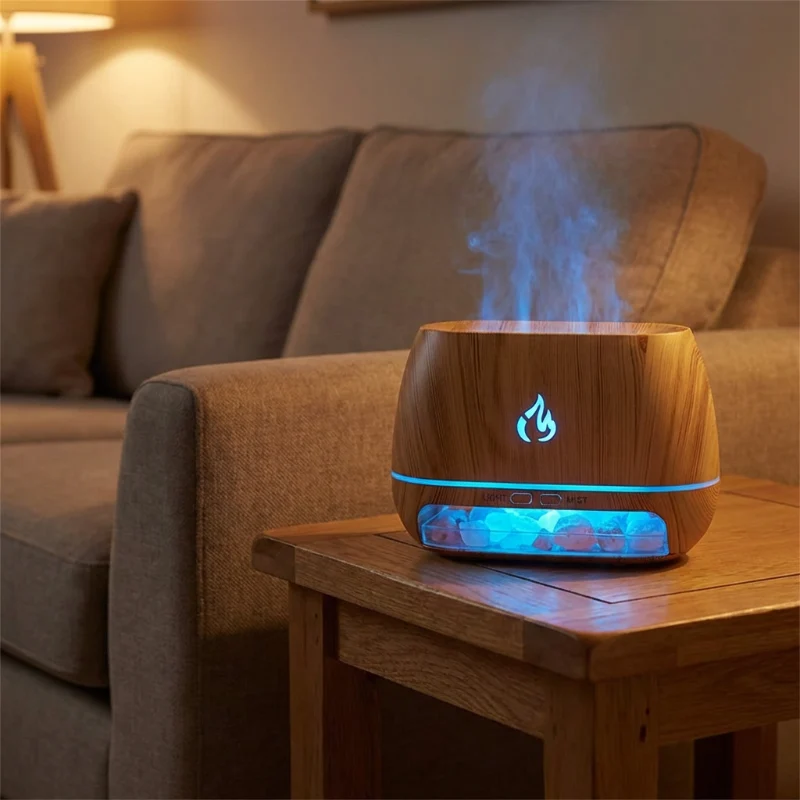 Aroma Diffuser med Himalaya Salt og LED Flammeeffekt – Luftfugter