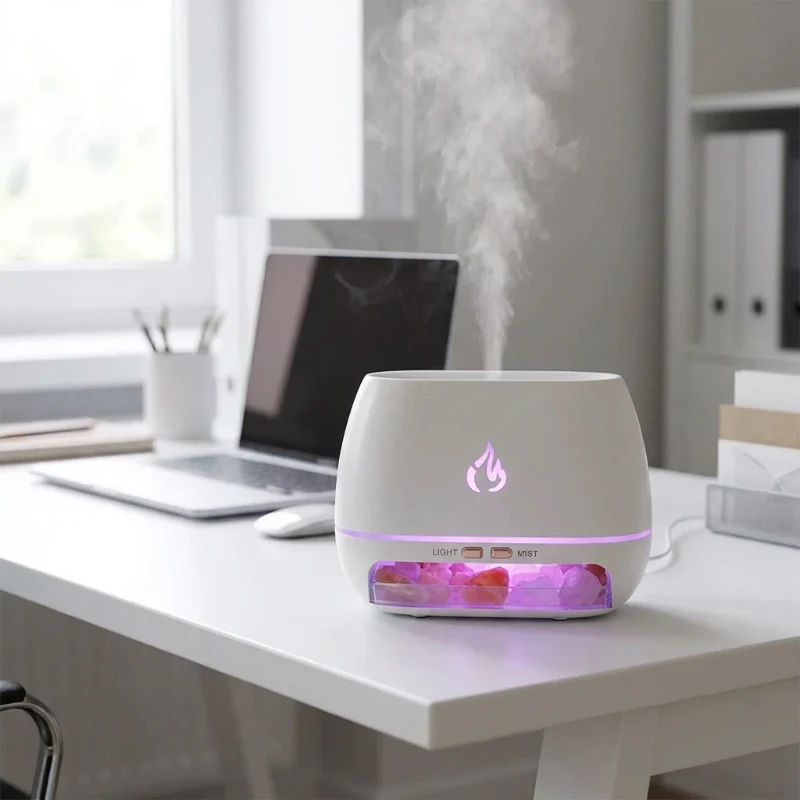Aroma Diffuser med Himalaya Salt og LED Flammeeffekt – Luftfugter