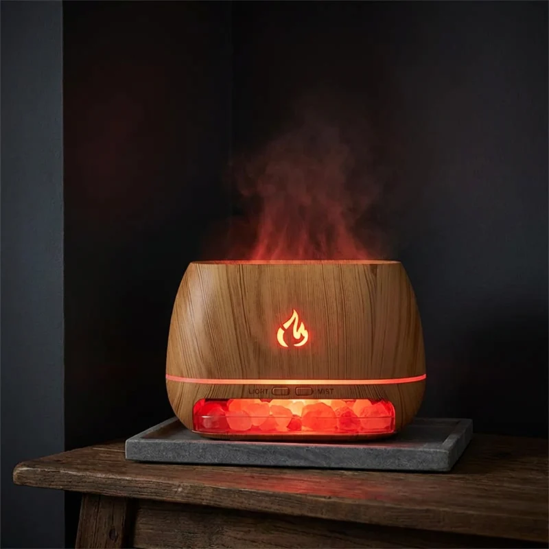 Aroma Diffuser med Himalaya Salt og LED Flammeeffekt – Luftfugter