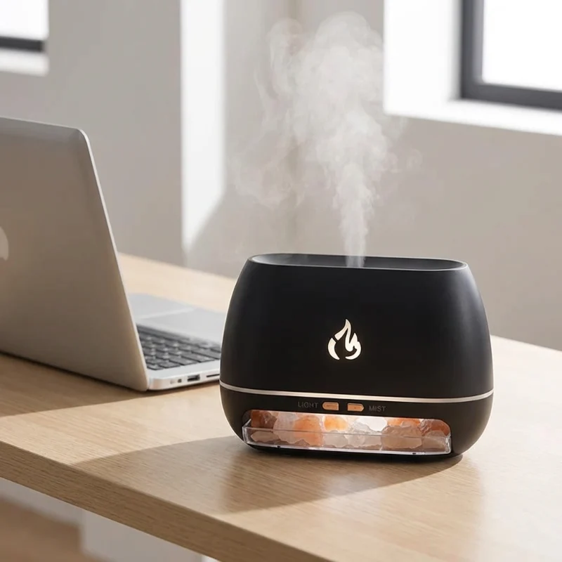 Aroma Diffuser med Himalaya Salt og LED Flammeeffekt – Luftfugter