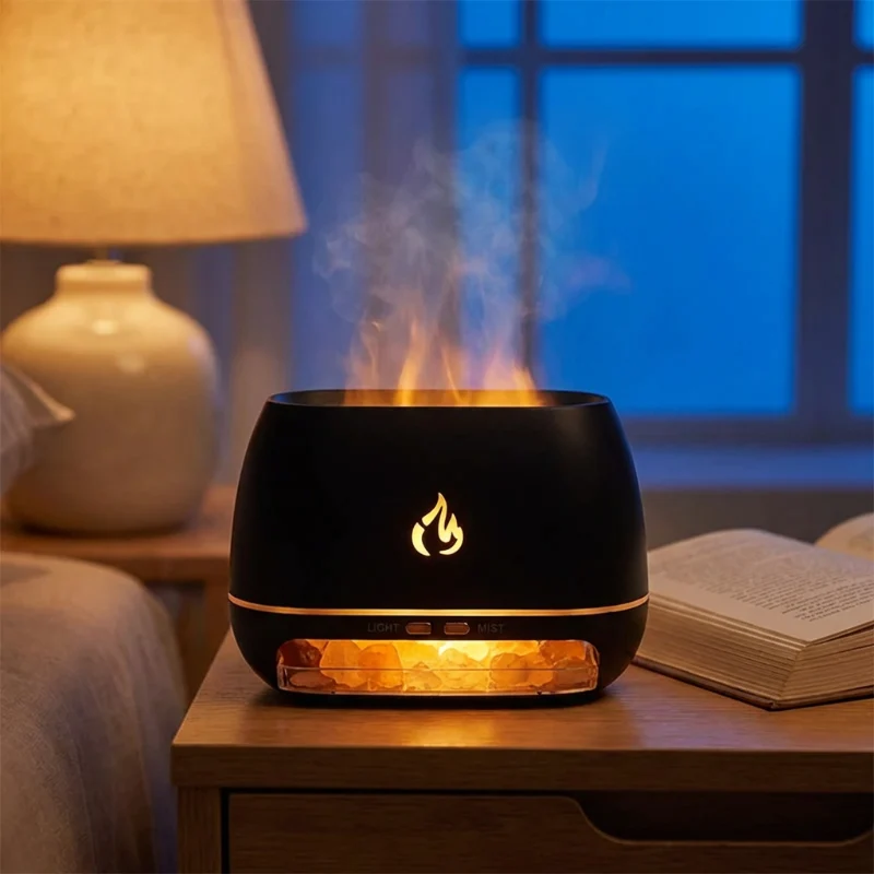 Aroma Diffuser med Himalaya Salt og LED Flammeeffekt – Luftfugter