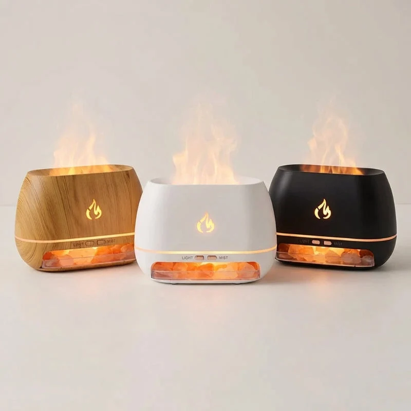 Aroma Diffuser med Himalaya Salt og LED Flammeeffekt – Luftfugter