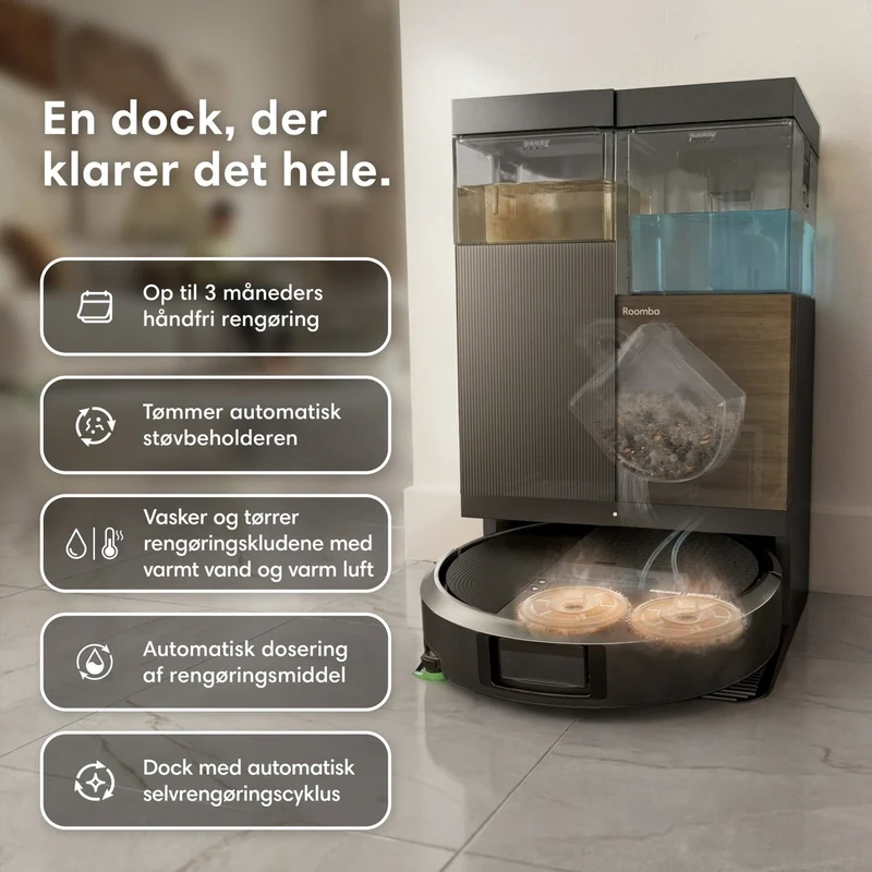 iRobot Roomba® Plus 575 Combo Robot + AutoWash™ Dock – Sort eller Hvid
