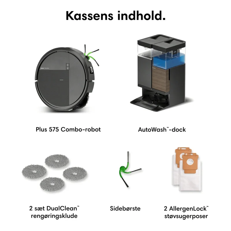 iRobot Roomba® Plus 575 Combo Robot + AutoWash™ Dock – Sort eller Hvid