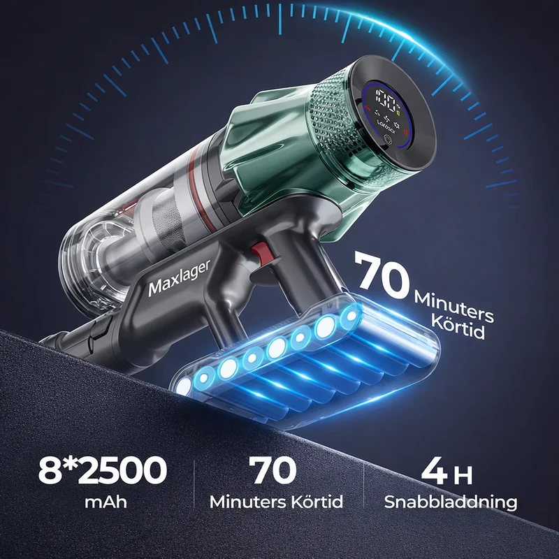 Maxlager V7 Pro Sladdlös Dammsugare - 600W 65 kPa - Skaftdammsugare