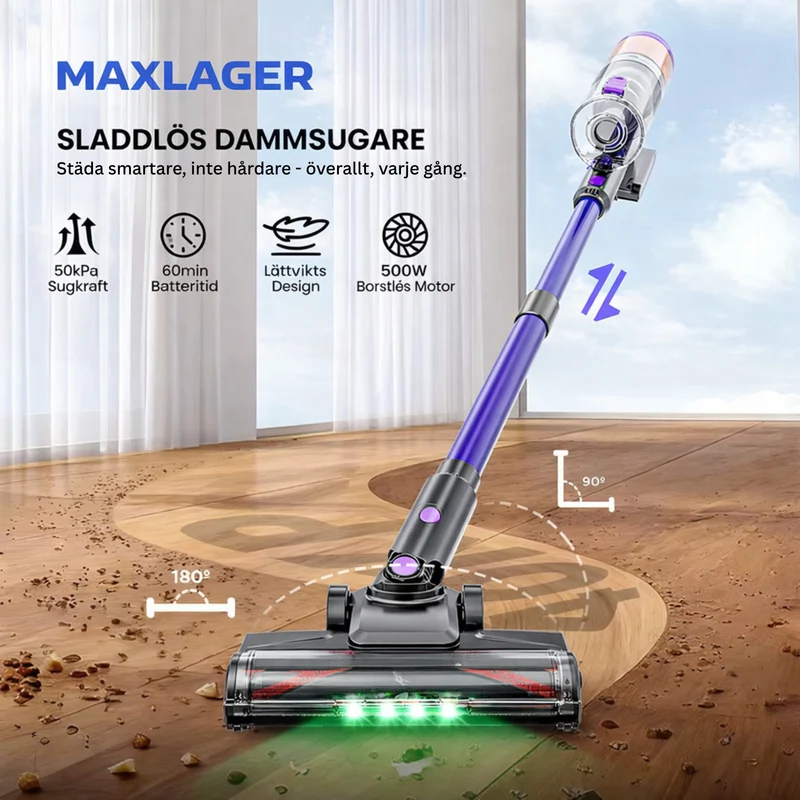 Maxlager V11 Detect Light - 500W – 50 kPa Sladdlös Dammsugare - Skaftdammsugare